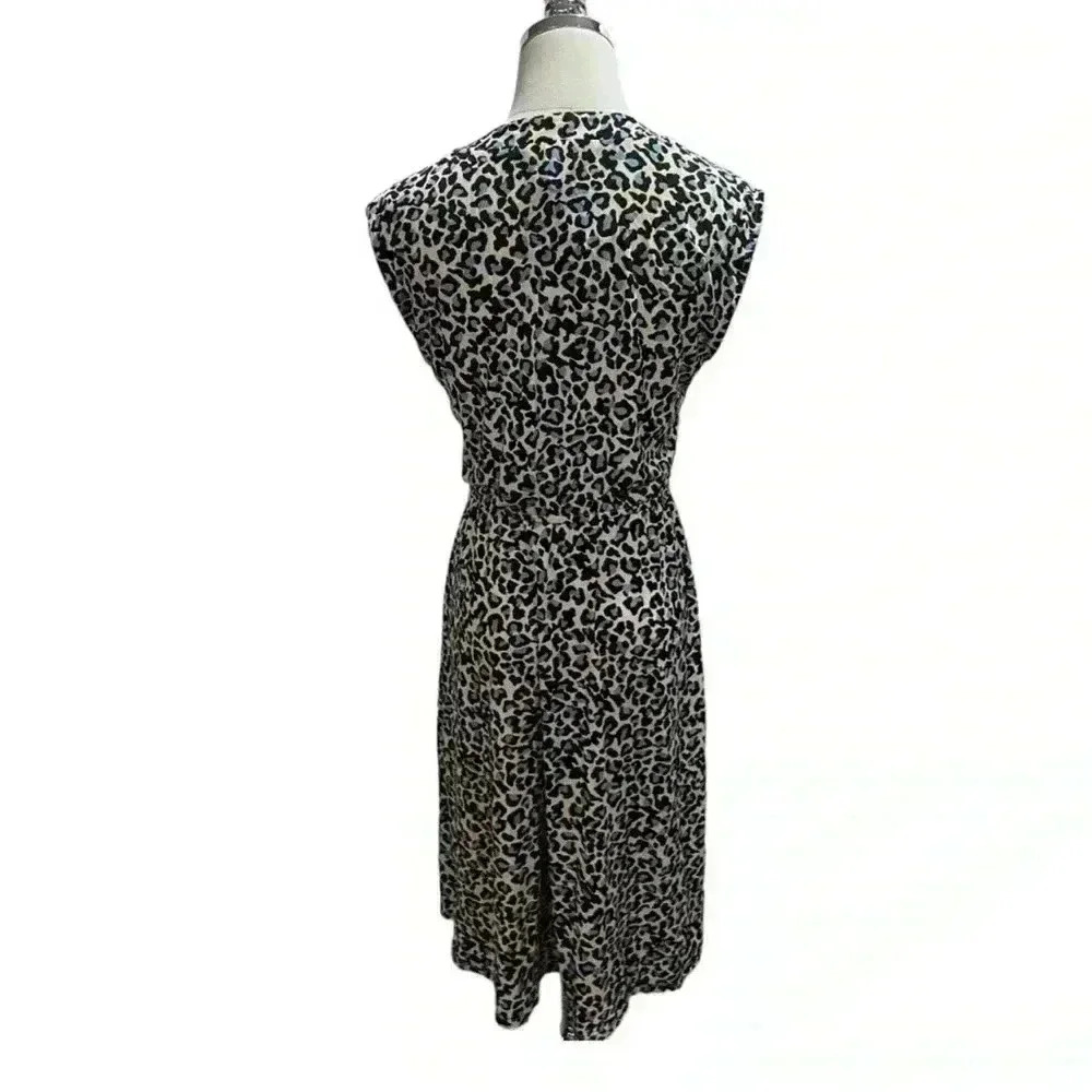 BCBGl Maxazria Cadet Blue Leopard Print Faux Wrap V Neck Elastic Dress Sz Sm - Picture 7 of 11